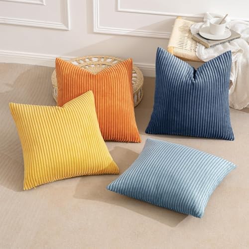 MIULEE Soft Corduroy Decorative Throw Pillow Covers Blue-Orange 20x20