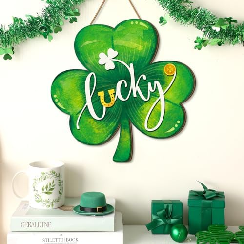 Boao St. Patrick's Day Shamrock Door Hanger Welcome Wooden Hanging Sign