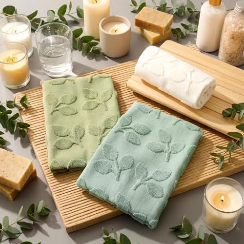 Remagr 3 Pcs Eucalyptus Hand Towels Cotton Jacquard Sage Green Bathroom