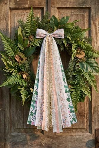 Safari Jungle Wreath Bow for Girl, 8 Layered Ribbon Large Door Bow 27.5 Inch, Pink Tropical Animal Theme Party Decoration
