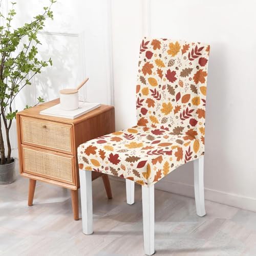 Fall Chair Covers Set of 6,Thanksgiving Parsons Chair slipcovers,Fall Leaves Kitchen Dining Room Decor Chair Seat Cover Protectors(Fall Leaf,6 Pack)