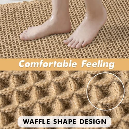 MIULEE Set of 2 Waffle Bathroom Rugs Boho Bath Mat Brown 18x30 Inch