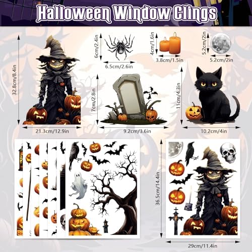 SULOLI 8 Sheets Halloween Window Clings, Scary Halloween Window Stickers Removable Double Sided Halloween Black Window Decals for Glass Window Halloween Decoration
