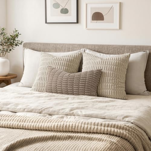 MIULEE Lumbar Corduroy Decorative Throw Pillow Covers 12x20 Light Brown