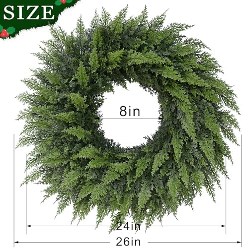 24" Artificial Lifelike Touch Cedar Christmas Wreath for Front Door Decor