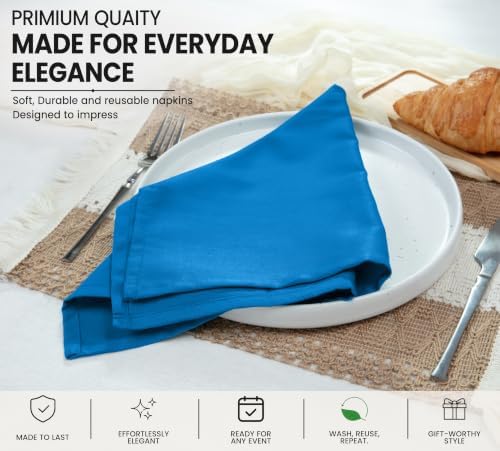 Ruvanti Cloth Napkins Set of 12, Cotton Enrich 18”x18” - Blue