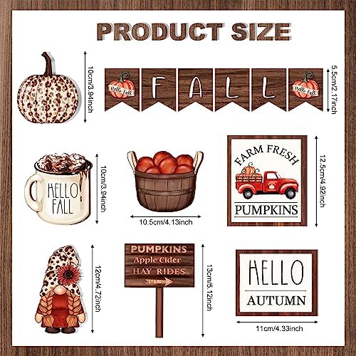 FairySandy 13 Pcs Fall Tiered Tray Decor Set Pumpkin Gnome Hello Autumn