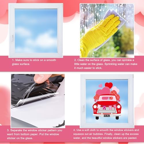 Whaline 9 Sheets Valentine's Day Cartoon Window Cling Stickers Red Pink Love Heart Cake Gnome Reusable Window Decals for Wedding Anniversary Party Home Office Classroom Decoration