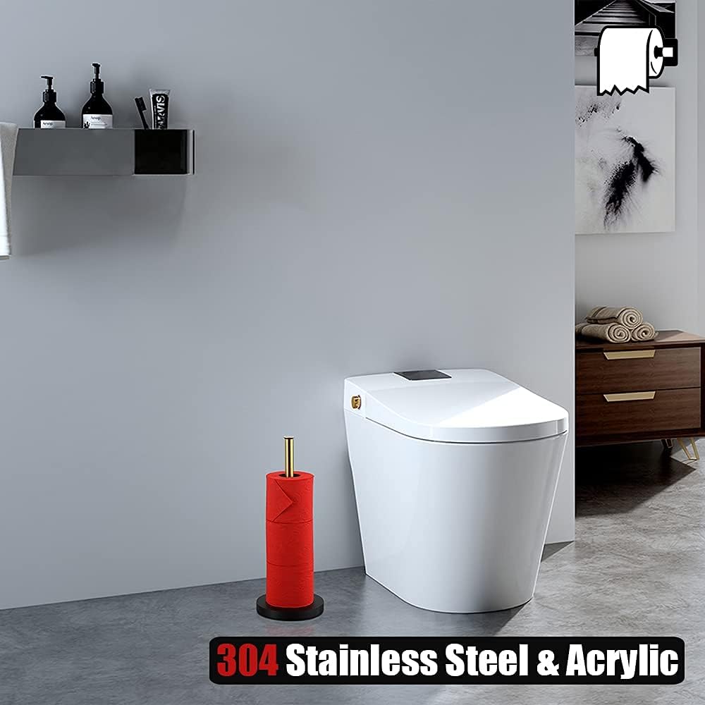 JQK Toilet Paper Storage Stand Gold, 304 Stainless Steel Thicken 0.8mm Tissue Reserve Holder Dispenser for Bathroom
