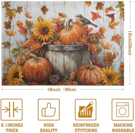 Fall Placemats 12x18 Inch Set of 4 Pumpkin Maple Leaves Sunflower Bird Linen Place Mat Burnt Orange Autumn Thanksgiving Harvest Table Mats for Party Kitchen Dining Decoration
