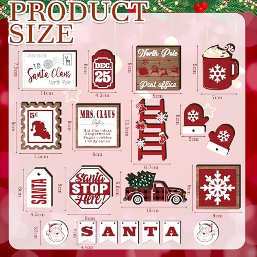 Funnymoom 17 Pcs Christmas Tiered Tray Decor Set Rustic Santa Tray Decor