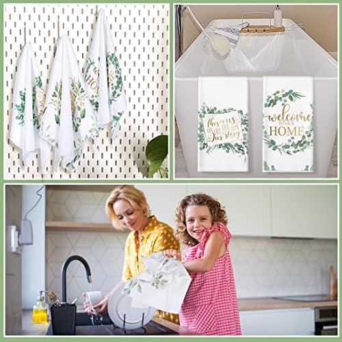 Redbaker 6 Pcs Eucalyptus Kitchen Towels Sage Green Farmhouse Dishcloth