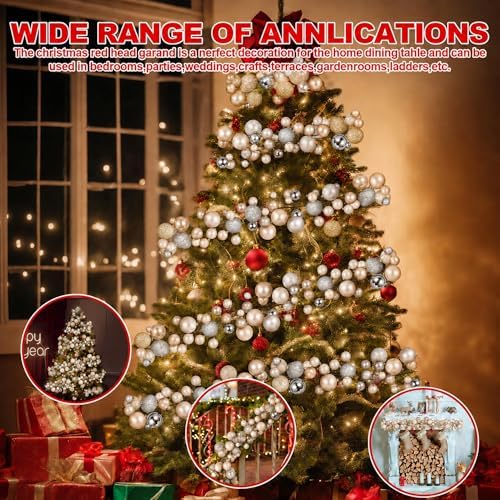 2 Pcs 6 ft Christmas Ball Ornament Garland, Silver, Champagne Gold