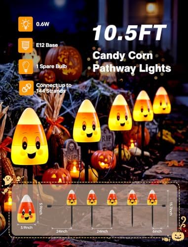10.5FT Halloween Pathway Lights, 5PK LED Candy Corn Stake Lights