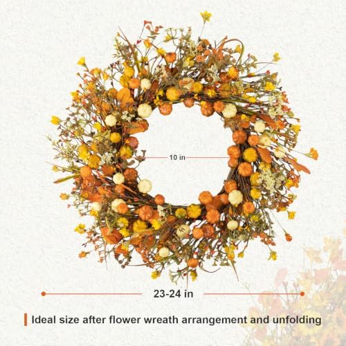 24 Inches Fall Wreath Fall Wreaths for Front Door Autumn Wreath