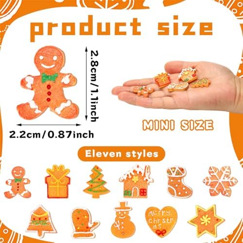 JUNEBRUSHS 50 Pcs Christmas Mini Resin Gingerbread Man, Fake Gingerbread Christmas Figurines Gingerbread Men Embellishment for Xmas Holiday DIY Crafts Decor