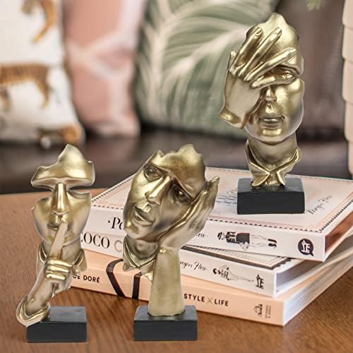 prosfalt 3 Pcs Thinker Statue, Silence is Gold Abstract Art Figurine, No Hear No See No Speak Modern Home Resin