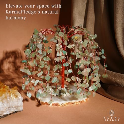 KARMAPLEDGE Chakra Tree of Life Birthday Gifts for Women, Home and Office Decor, Handmade Green Aventurine Crystal Tree