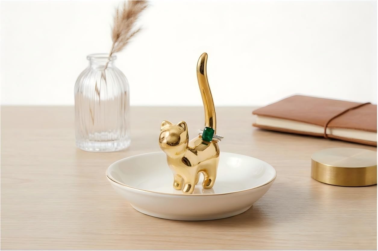 Ceramic Ring Dish Trinket Tray for Jewelry / Yellow Gold