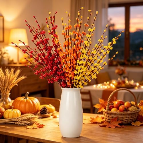 12Pcs Artificial Jasmine Flowers,21.6" Fake Branches for Home Valentine St. Patrick Independence Halloween Fall Christmas Party Decor,Red Yellow Orange