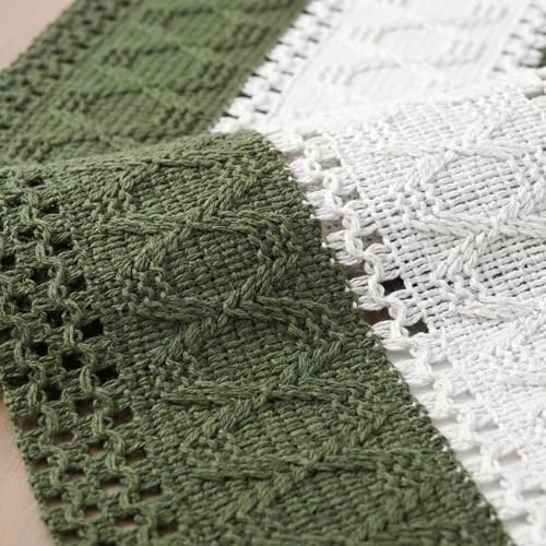 Artoid Mode Army Green Farmhouse Woven Table Runner 12x108 Inch