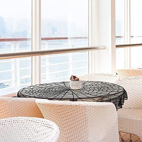 50in Round Scary Spiders Web Halloween Lace Tablecloth, Gothic Decor, Spooky Black Halloween Lace Tablecloth Bat Spider Web for Party Decor