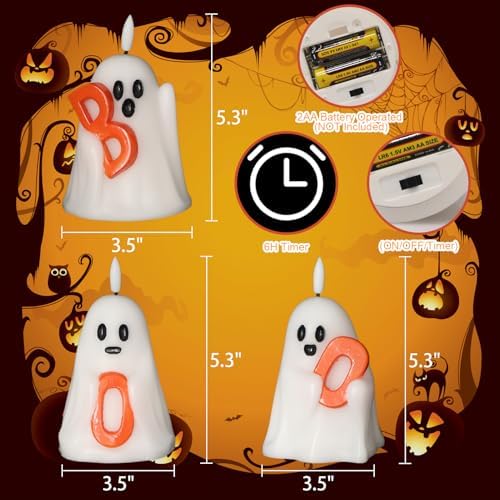 Halloween Ghost Flameless Candles with 6H Timer Hand-Painted Boo