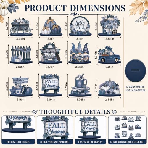 12 Pcs Fall Blue Decor for Home Blue Pumpkin Maple Leaf Table Centerpiece