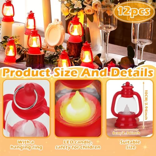Ferraycle 12 Pcs Mini Lanterns Bulk 4 Inch Red Lamp Table Centerpieces