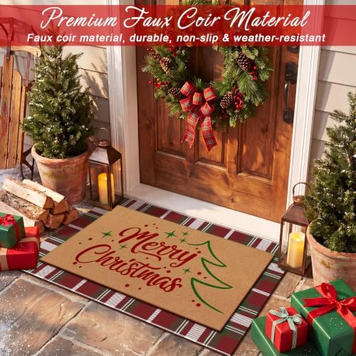 Tinideya 2 Pcs Merry Christmas Layered Doormat Set