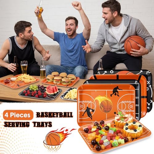 4 Pieces Basketball Serving Trays Melamine Platters