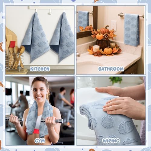 Mindsoft 2 Pcs Fall Hand Towels 3D Pumpkin Jacquard,Blue