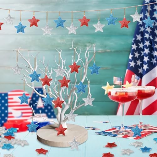 48PCS Mini Resin Patriotic Star Ornaments 4th of July Hanging Decor