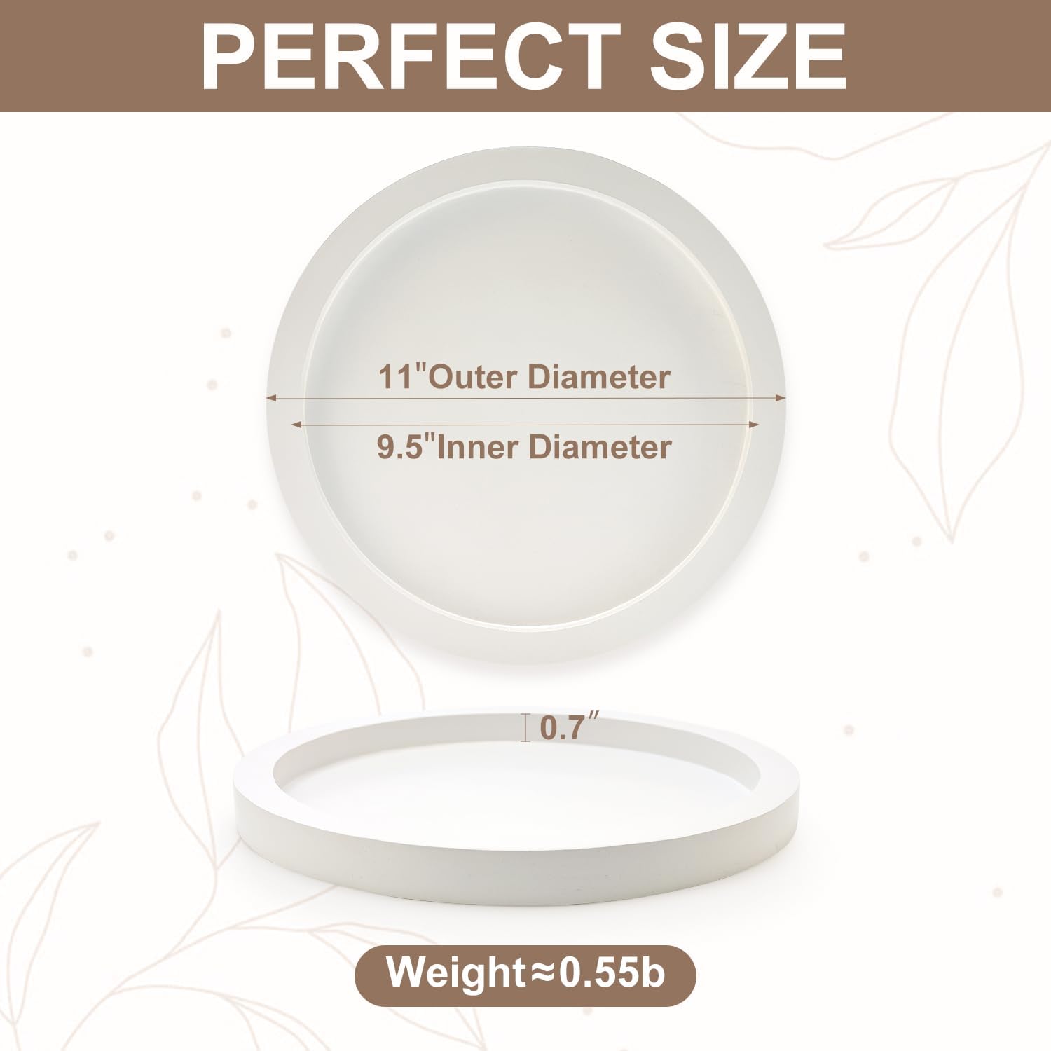Candle Plate Holder Round Wooden Decorative Tray for Coffee Dinner Table / White / Set of 11