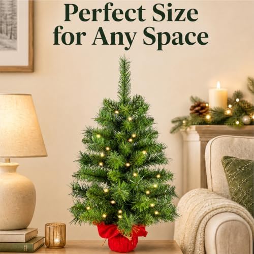 2ft Pre-lit Artificial Mini Christmas Tree,Small Xmas Tree