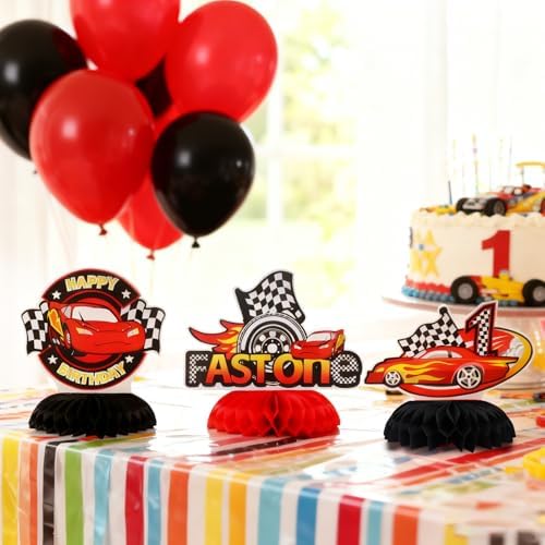 TONIFUL Fast One 1st Birthday Black and Red Race Car Themed Centerpieces