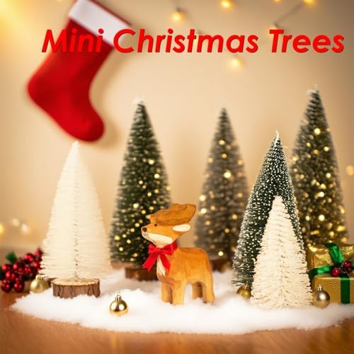 Mini Christmas Tree, Small Pine Tree with Wooden Bases for Xmas Holiday Party Home Tabletop Tree Decor (Green White Silver)