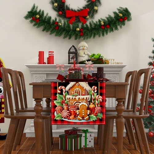 Rvsticty Gingerbread Christmas Table Runner,Xmas Decorations for Home Decor