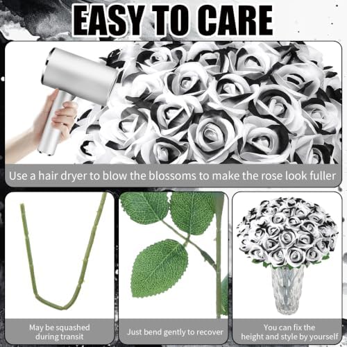 36 Pcs Velvet Texture Black White Artificial Flower Bridal Bouquet