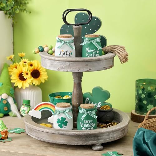St Patricks Day Tiered Tray Decorations, 4 Pcs St. Patrick's Day Mini Mason Jars, Decorative Jars for St Patricks Day Table Decor, Tiered Tray Decor, Spring Green Table Decor