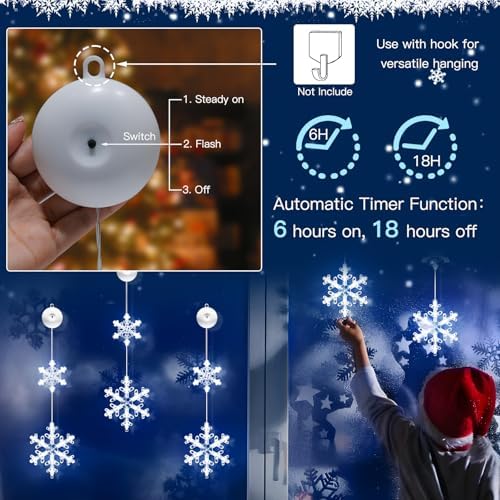 suddus Christmas Window Lights Decoration, 2Pcs Snowflake Lights Cool White