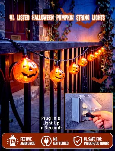 12FT Halloween Pumpkin Lights String, 20 Pumpkin Lantern String Lights