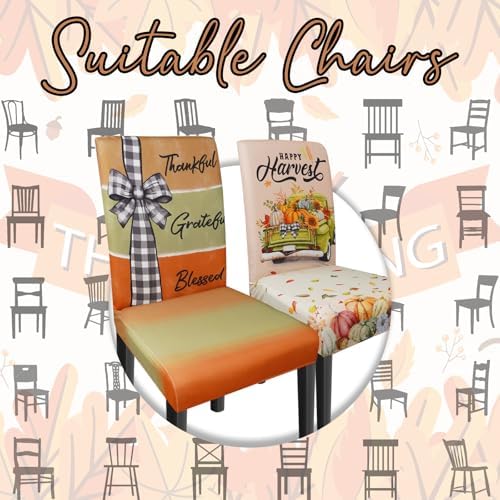 Thanksgiving Chair Covers Set of 4 Fall Dining Chair Covers for Party Kitchen Removable Seat Cover for Chairs Thanksgiving Decorations Indoor