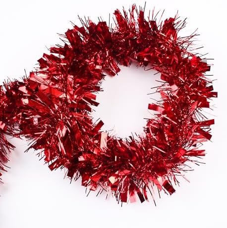 33FT Christmas Tinsel Garland,Red Shiny Metallic Foil Decorations for Parade Floats, Halloween, Christmas Tree, New Year Parties,Birthday Party,Indoor and Outdoor Disco Party Supplies