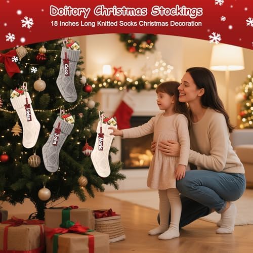 Christmas Stockings 18 Inches,Long Knitted Stocking with Name Tags