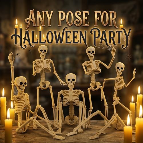 5PCS 16in Posable Skeleton Halloween Decorations,Mini Skeletons for Yard