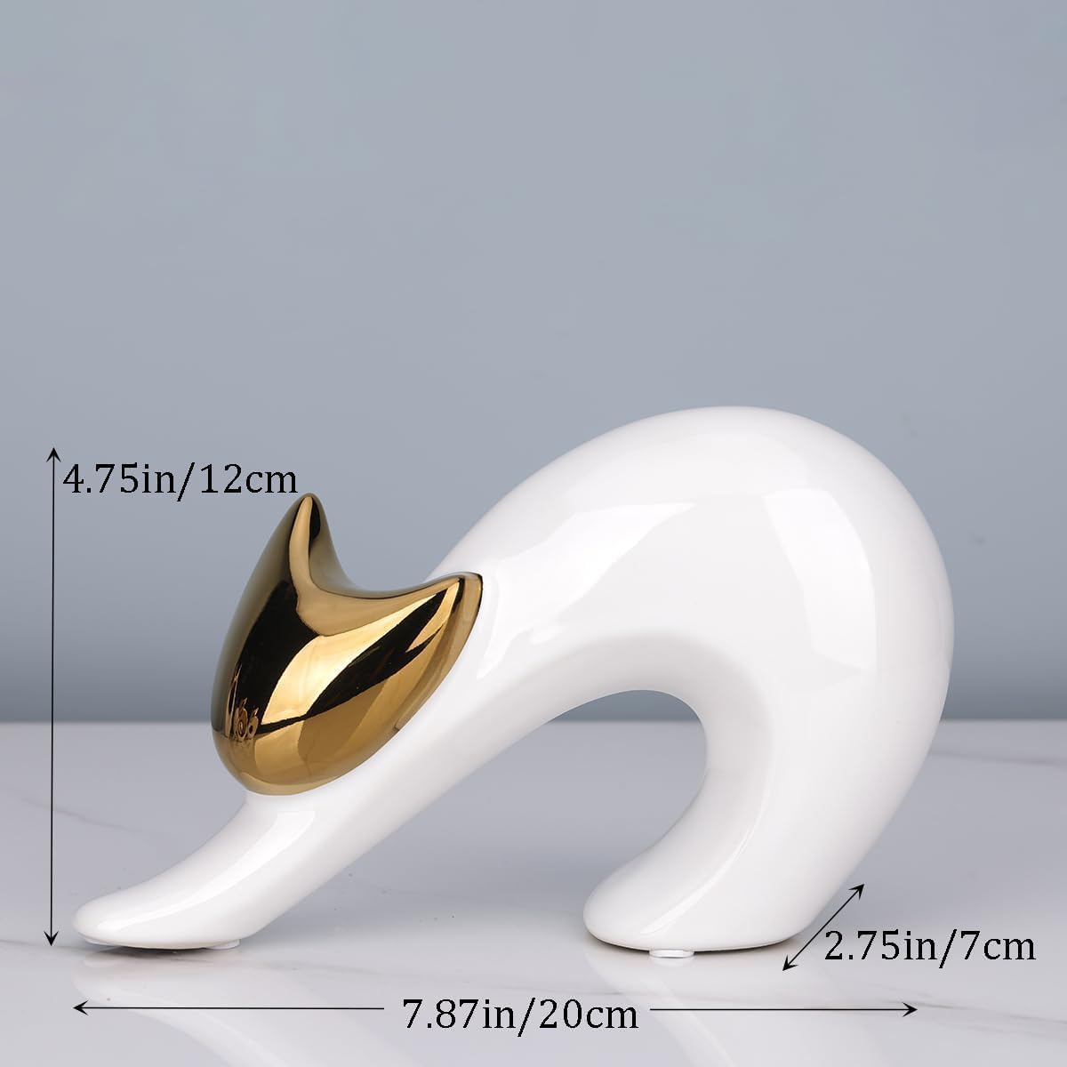 Abstract Stretching Cat Statue for Modern Home Decor / White