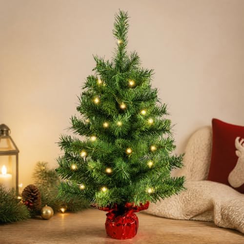 Pre-Lit 2ft Small Christmas Tree, Mini Tabletop Xmas Tree