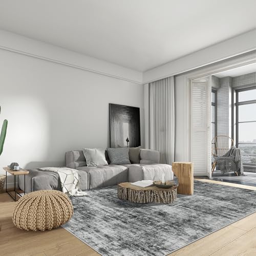 6x9 Area Rugs for Living Room: Washable Abstract Black Badroom Carpet