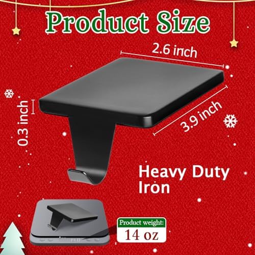 HMASYO Christmas Stocking Holders for Mantle Set of 6, Black Heavy Duty Iron Stocking Hangers Base, Low Profile Weighted Stocking Holder Hooks for Fireplace Tabletop Shelf Christmas Decoration